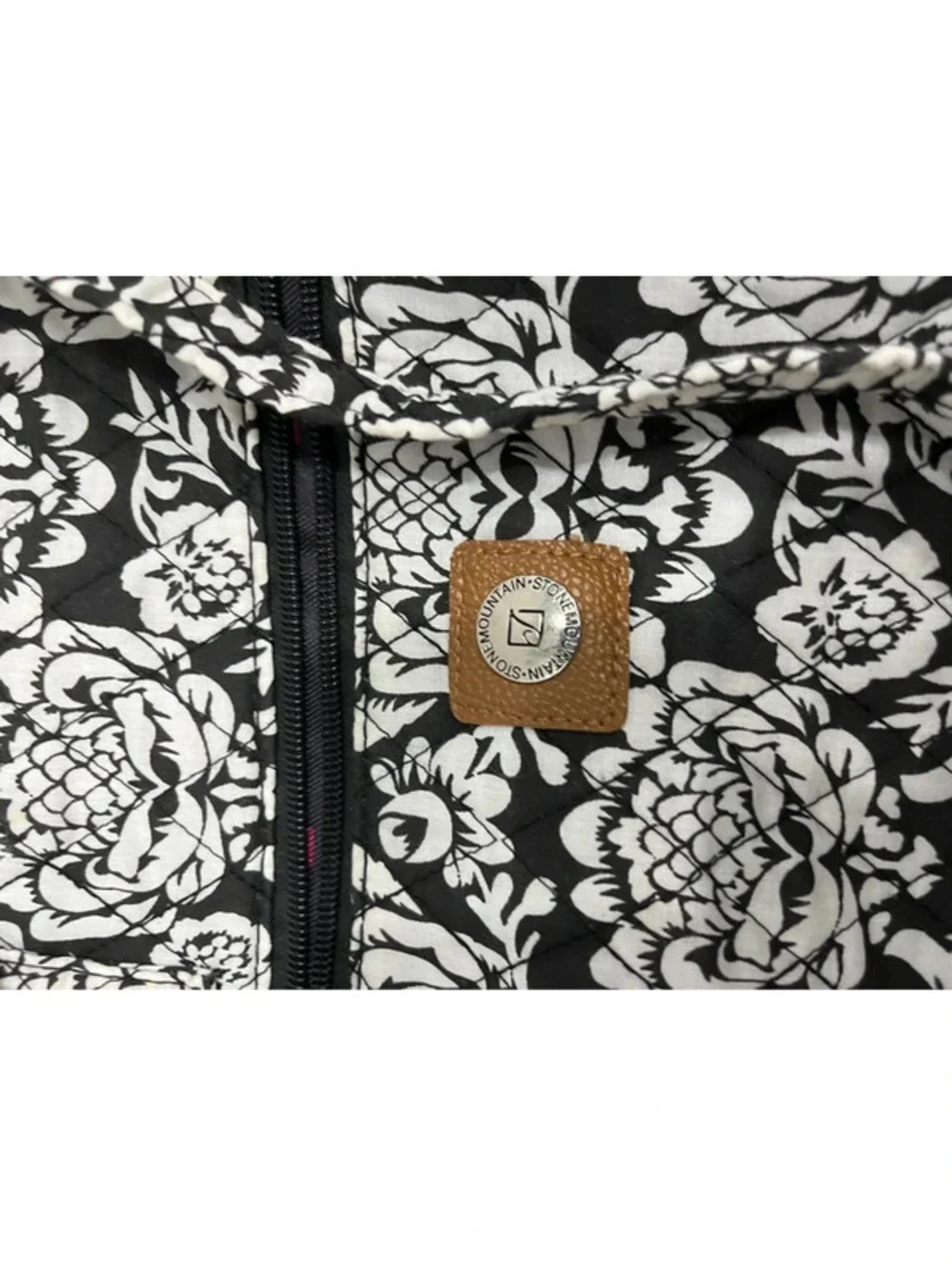 Stone Mountain, New York shoulder bag tote black white floral print canvas 17”